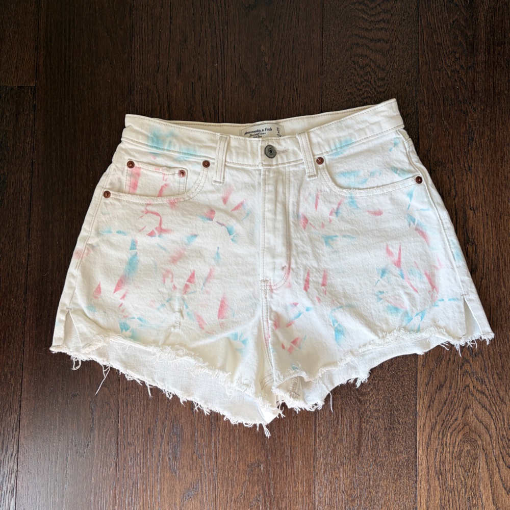 Abercrombie & Fitch Tie Dye White High-Waist Denim Shorts